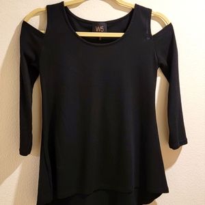 Anthropologie W5 Black Ribbed Knit Open Shoulder Top Size Small